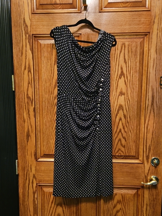 White House Black Market Dresses & Skirts - White House Black Market Black Midi Dress with White Polka Dots